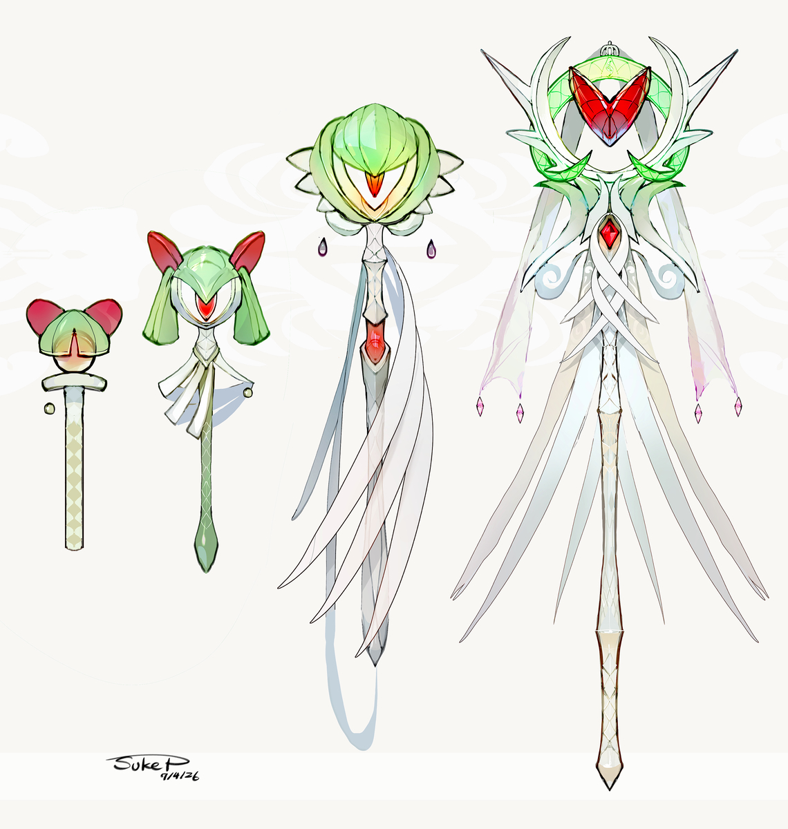 This is a pixiv picture whose title is ラルトス系統モチーフの武器（ポケモン）.