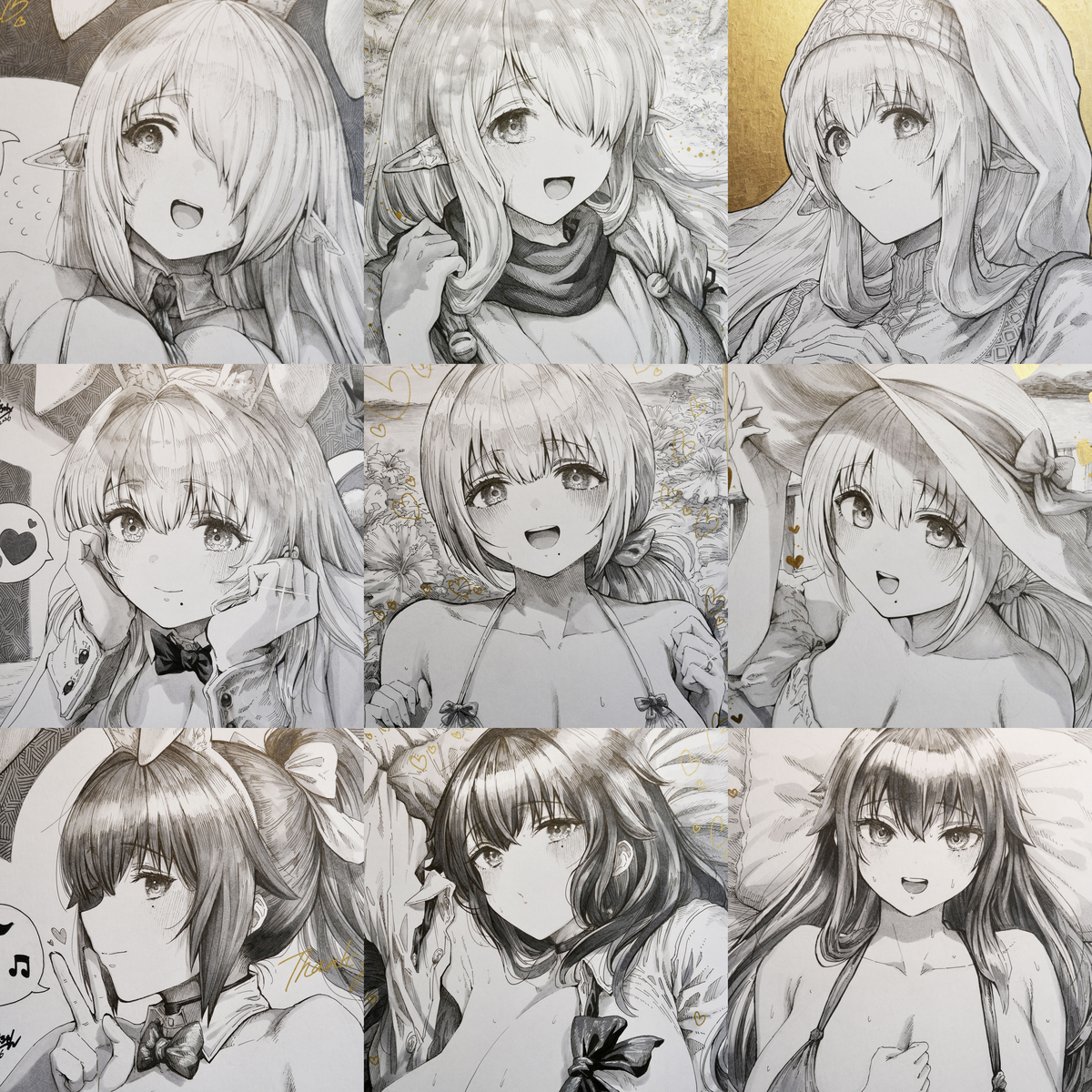 This is a pixiv picture whose title is cLoverPUストア限定展示色紙3セット（リズレ・沙穂・山和）.