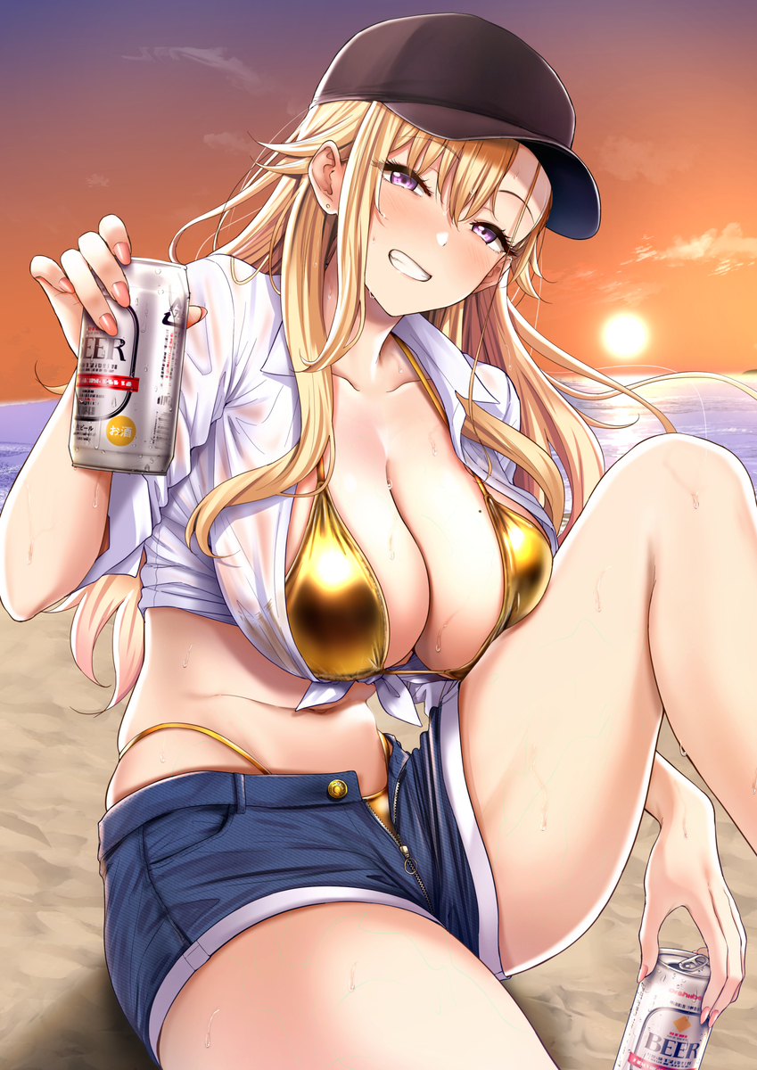 This is a pixiv picture whose title is 金ビキニ.