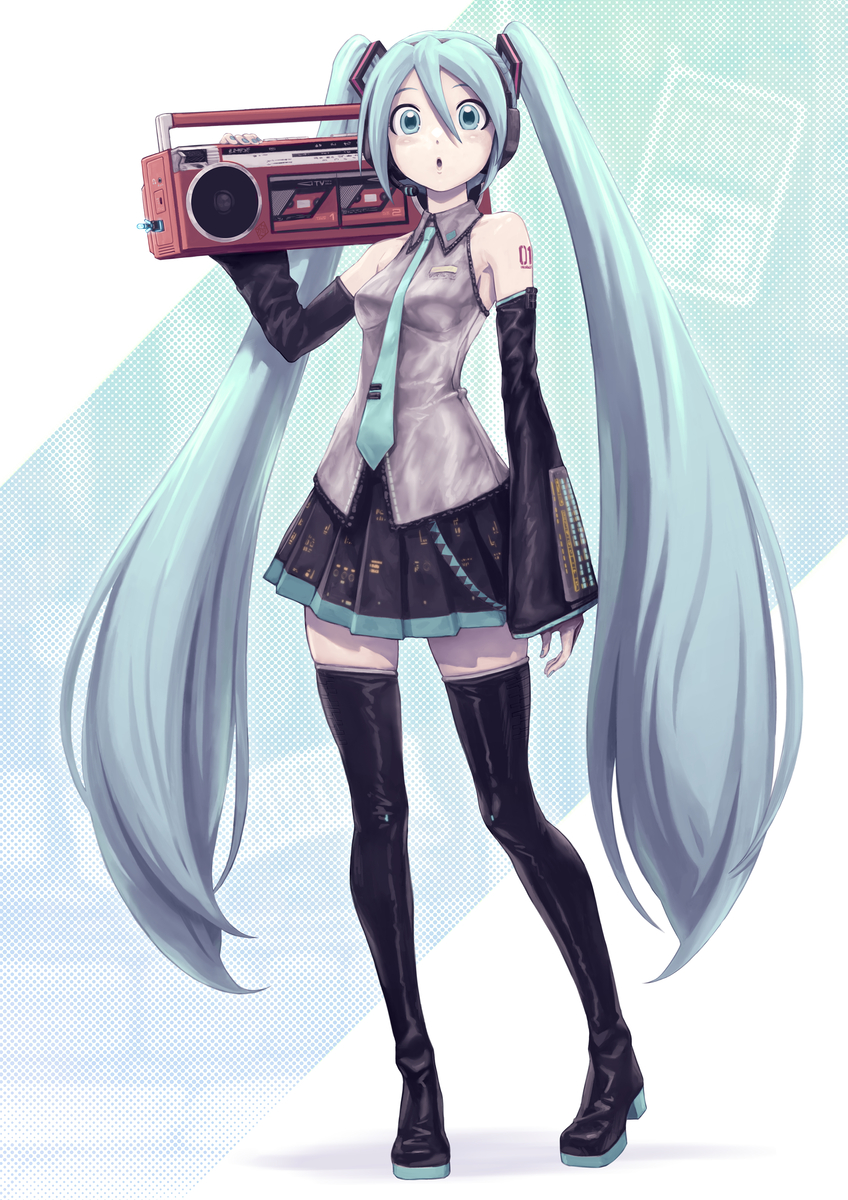 This is a pixiv picture whose title is ラジカセかついで原宿へ舞い降りた初音ミク.