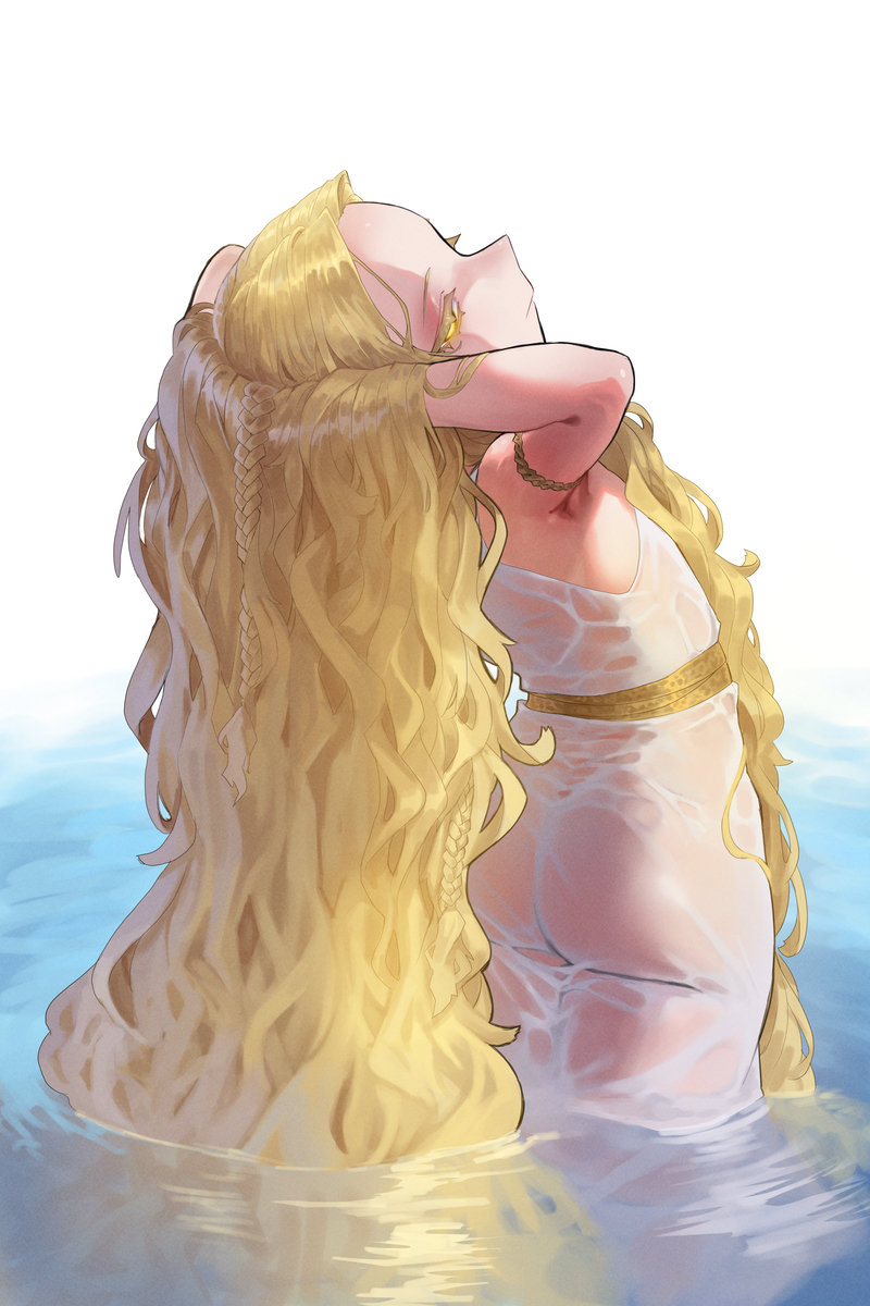 This is a pixiv picture whose title is 水浴びミケラ.