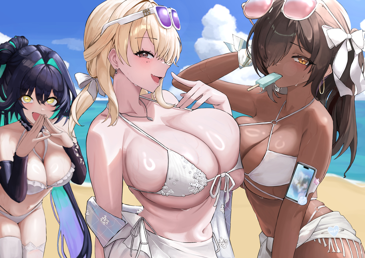 This is a pixiv picture whose title is NIKKE Naga & Tia & LittleMermaid.