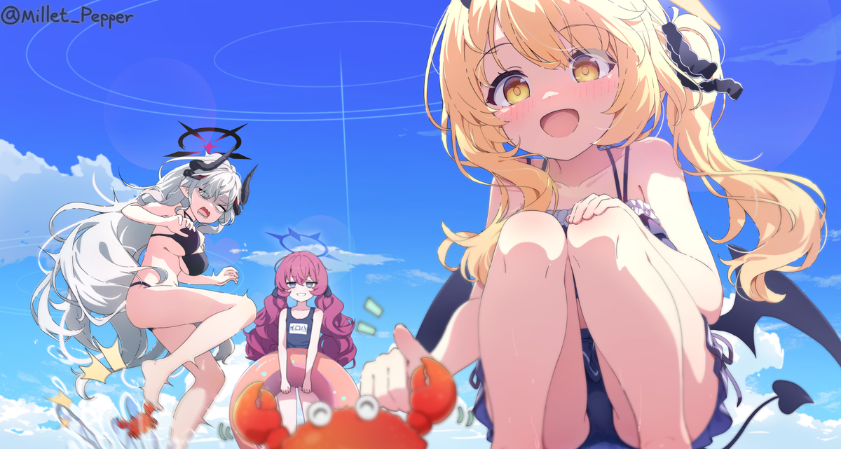 This is a pixiv picture whose title is 海 #5｜イブキと🦀.