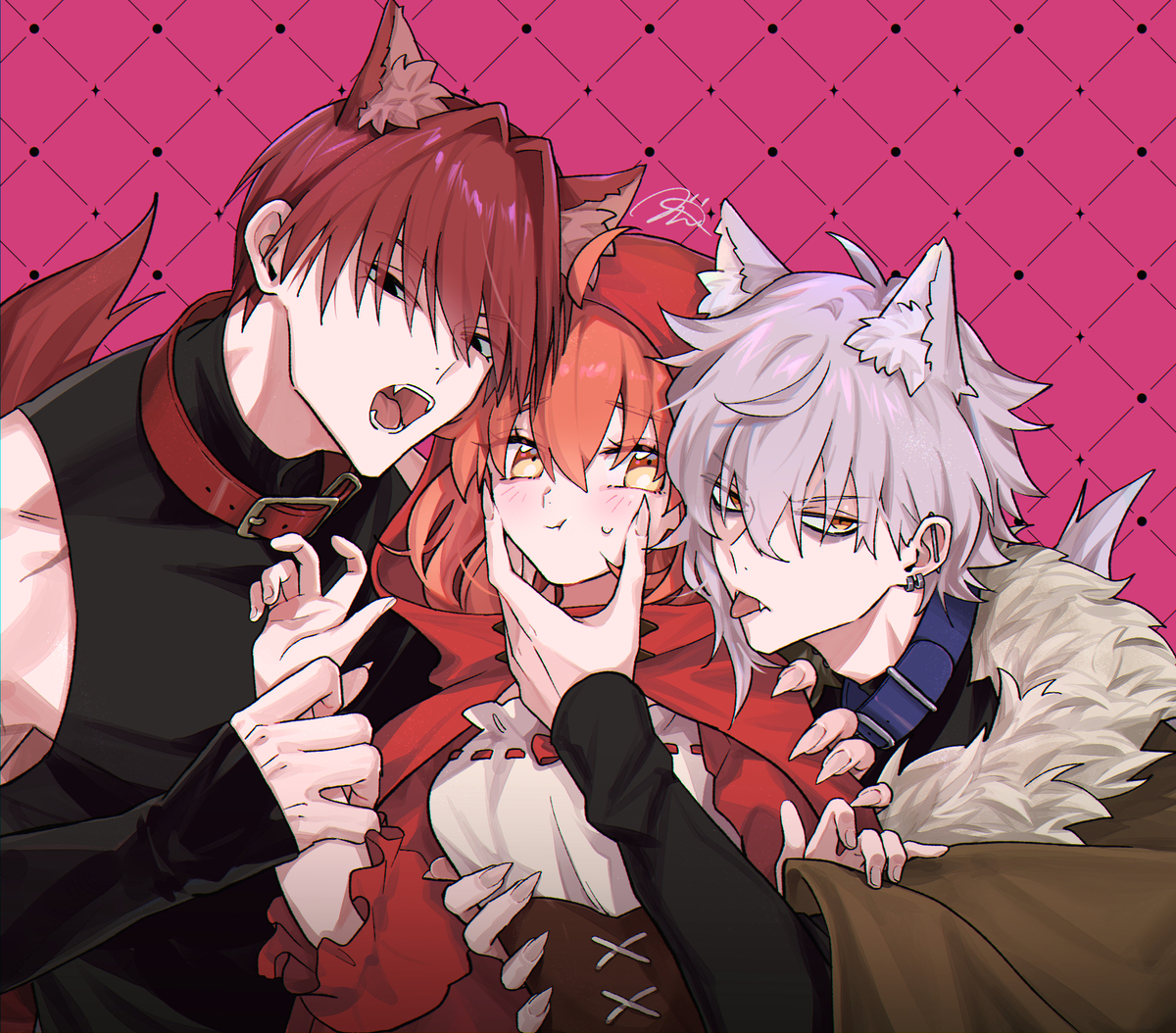 This is a pixiv picture whose title is ぐだずきんちゃんwithサノ狼&カド狼.