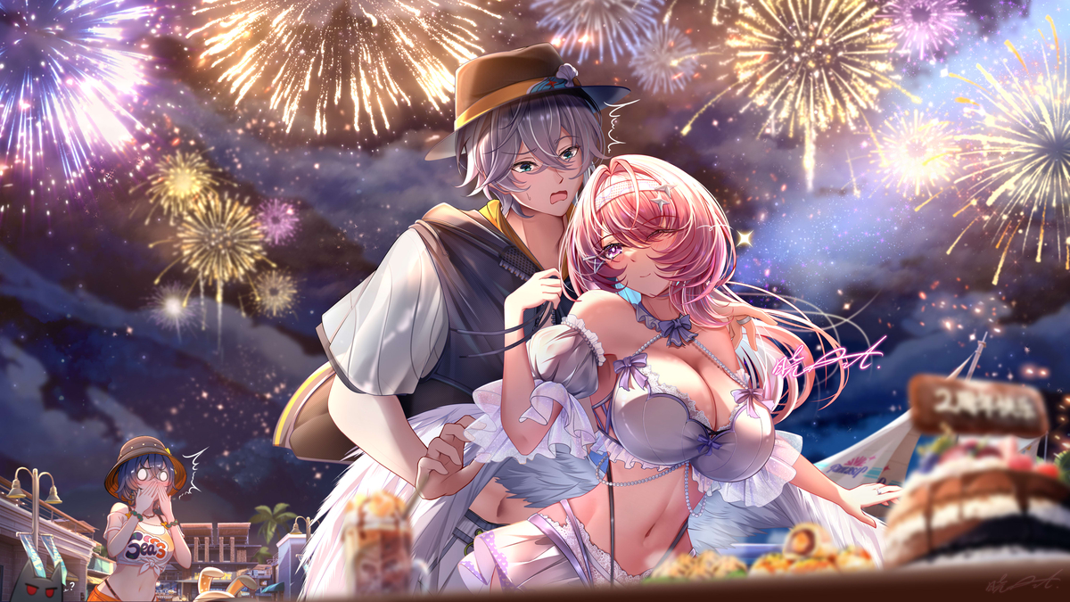 This is a pixiv picture whose title is 【绝区零2周年】爱看热闹小姐与好好市民先生.