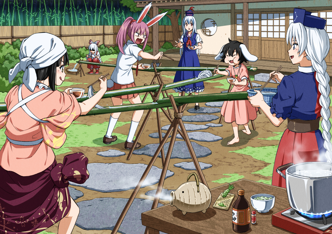 This is a pixiv picture whose title is 流しそうめん.