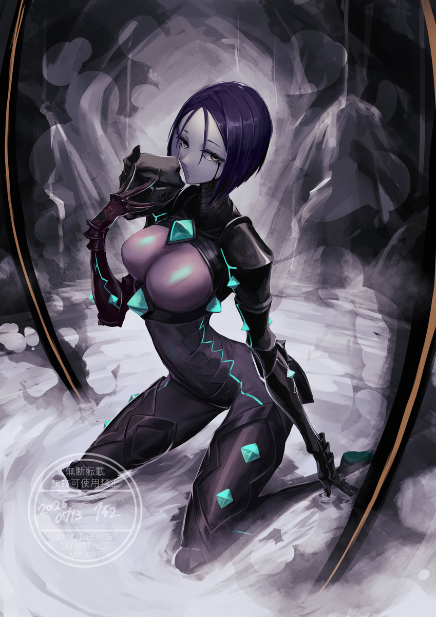 This is a pixiv picture whose title is 仮面の下に流れるもの.