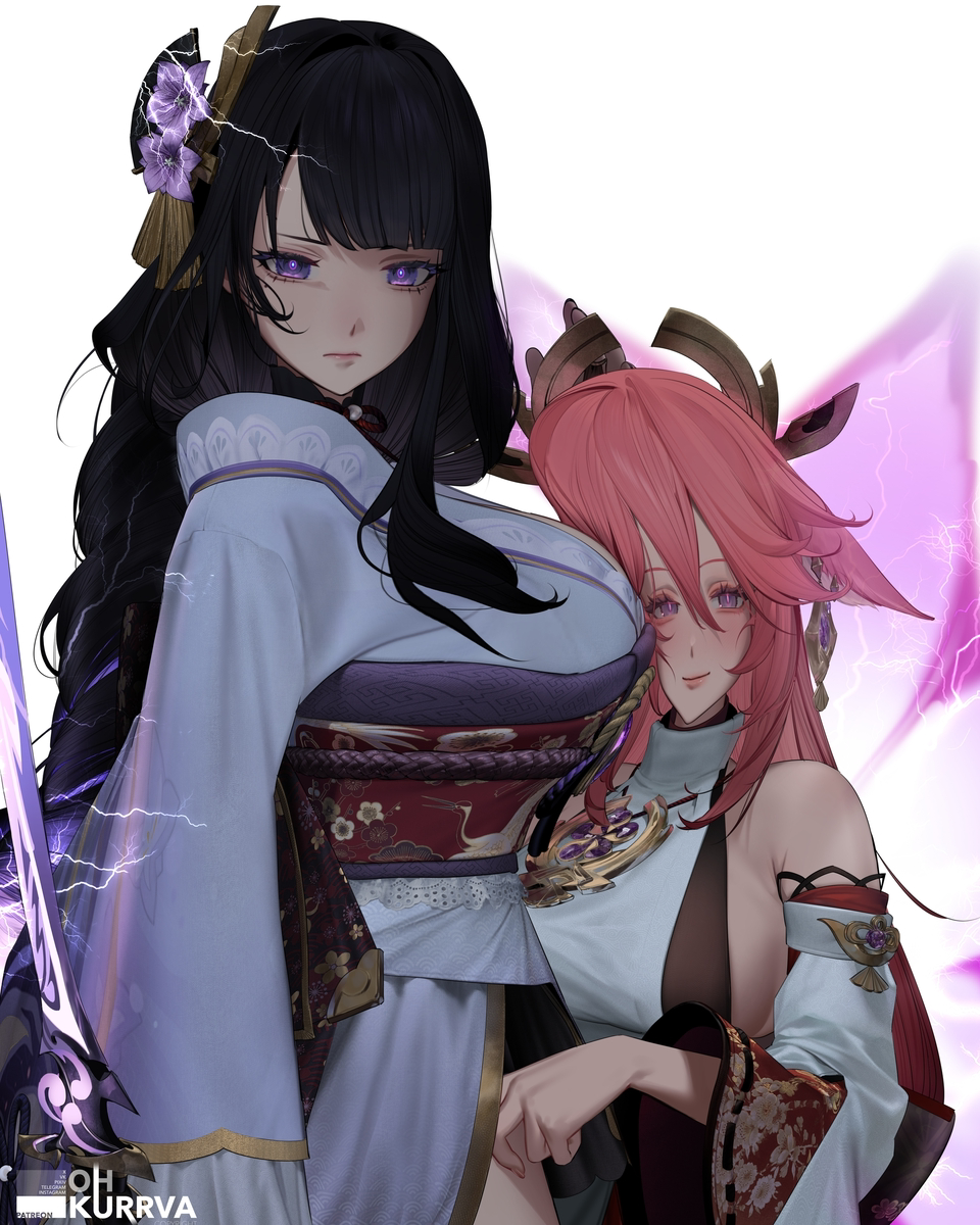 This is a pixiv picture whose title is 雷電将軍/八重神子| Raiden&Yae.