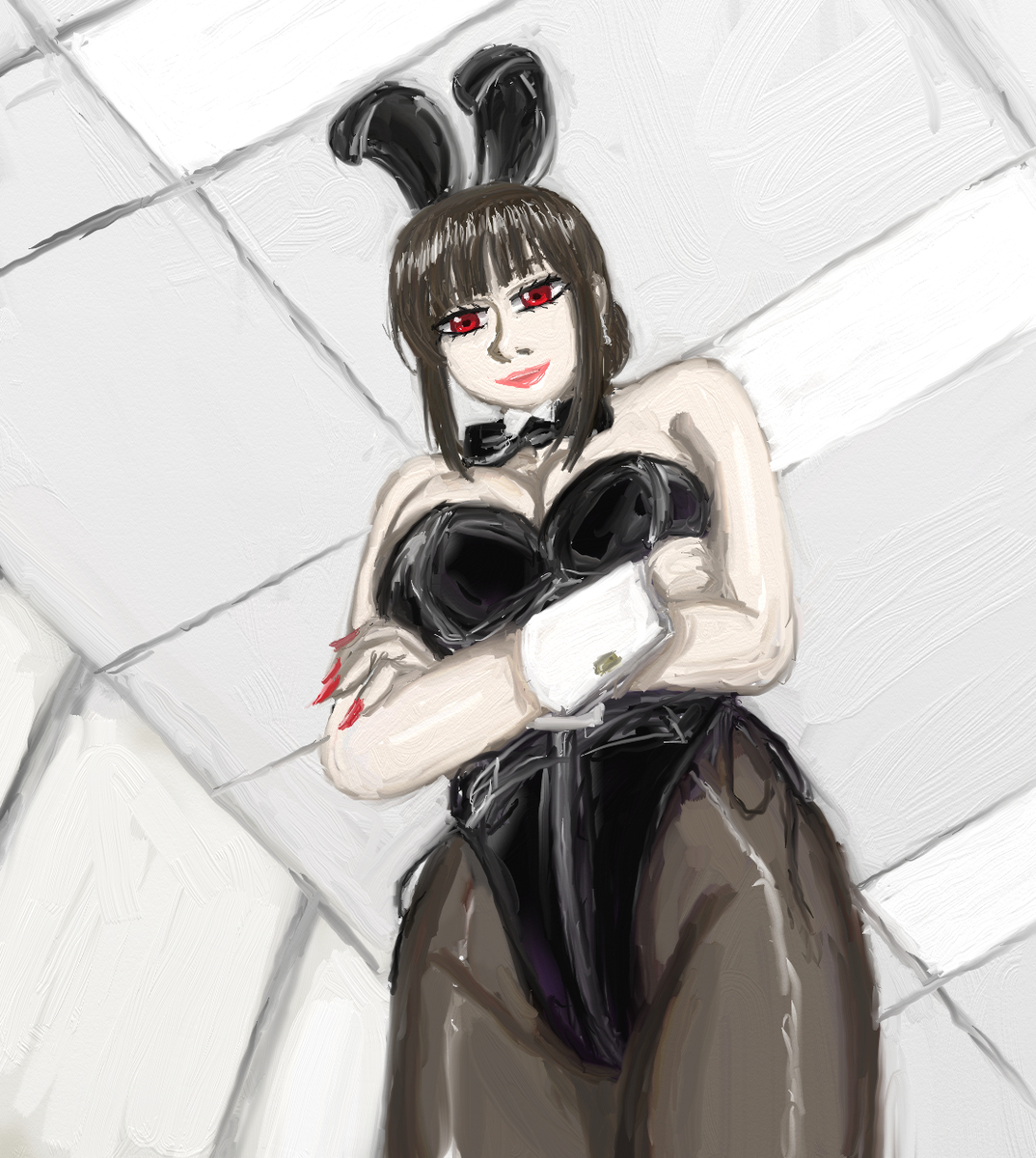 This is a pixiv picture whose title is 圧が強いうさぎさん.