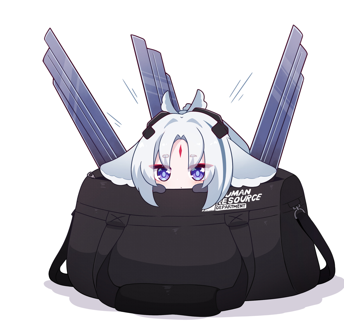 This is a pixiv picture whose title is Angy birb in a bag.