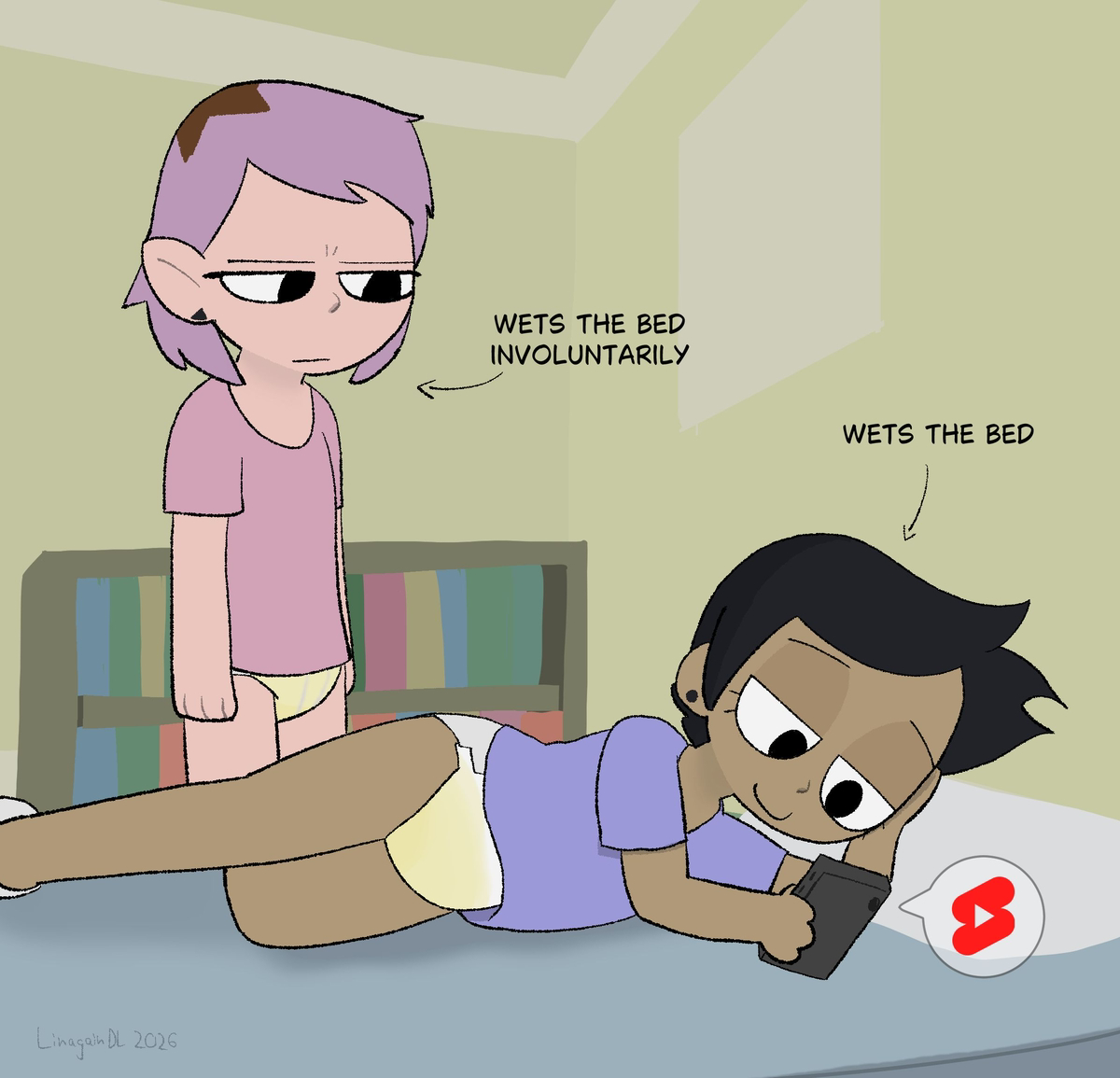 This is a pixiv picture whose title is Different Kinds of Bedwetting.