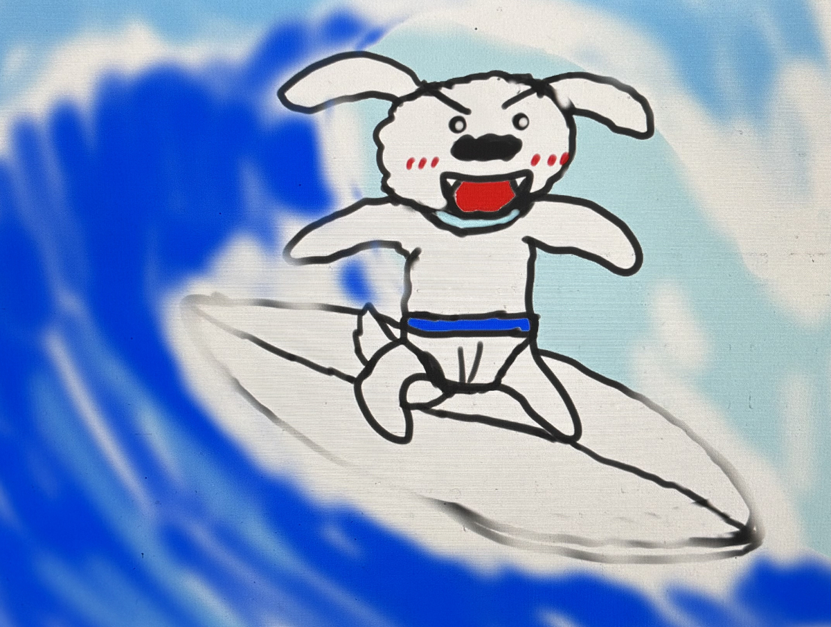 This is a pixiv picture whose title is 天才サーファー犬・シロ🤍🏄🤍.
