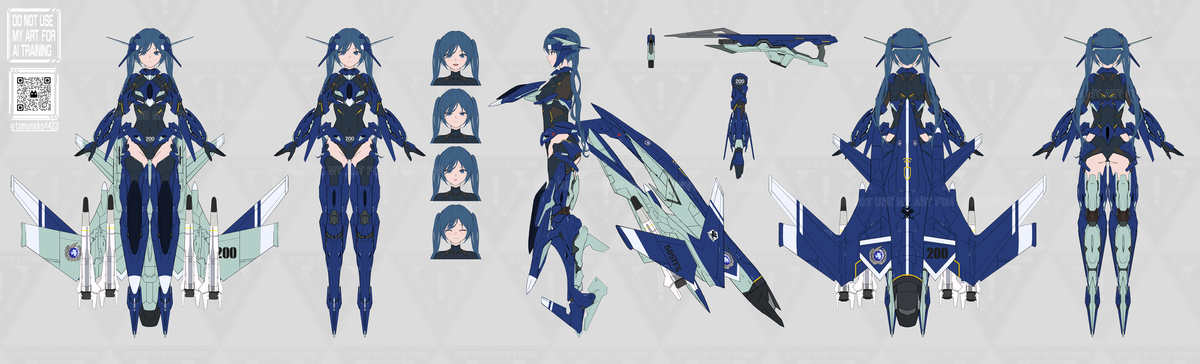 This is a pixiv picture whose title is FA-2 ファーンⅡ【FAND II】ちゃん_三面図.