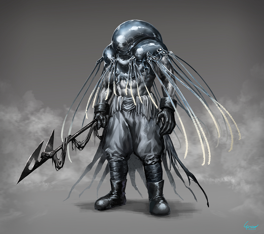 This is a pixiv picture whose title is 【依頼絵】クラゲモチーフ人外.