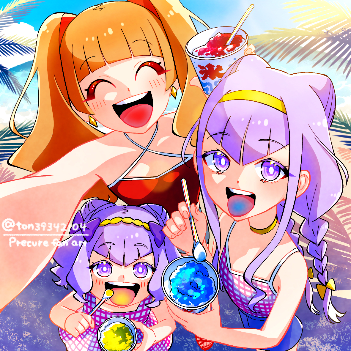 This is a pixiv picture whose title is 💜❤️💜🍧.