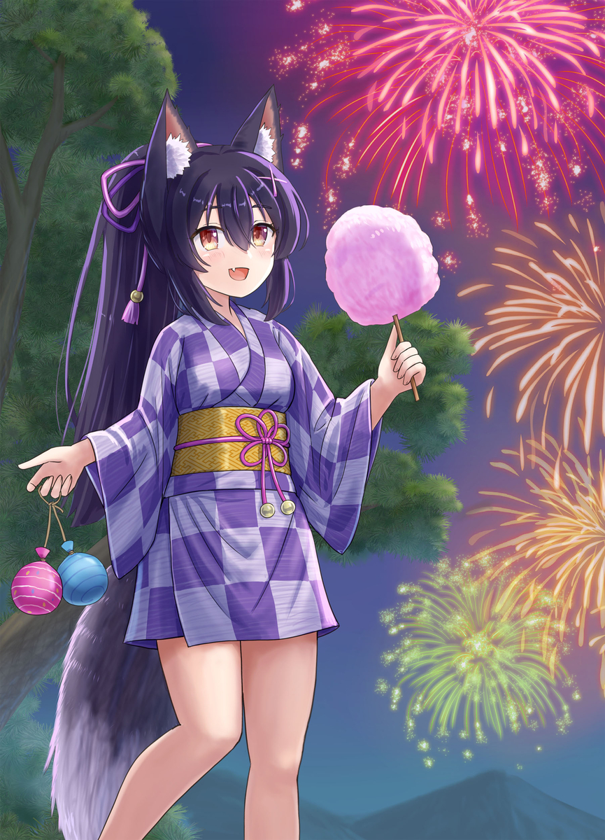 This is a pixiv picture whose title is くノ一ちゃんの浴衣姿／夏祭り編.