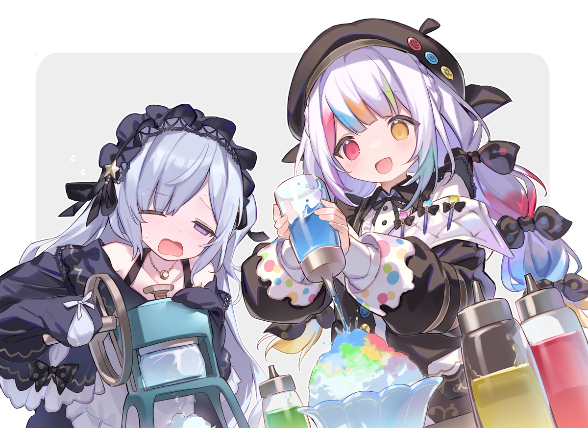 This is a pixiv picture whose title is ２人でかき氷作り.