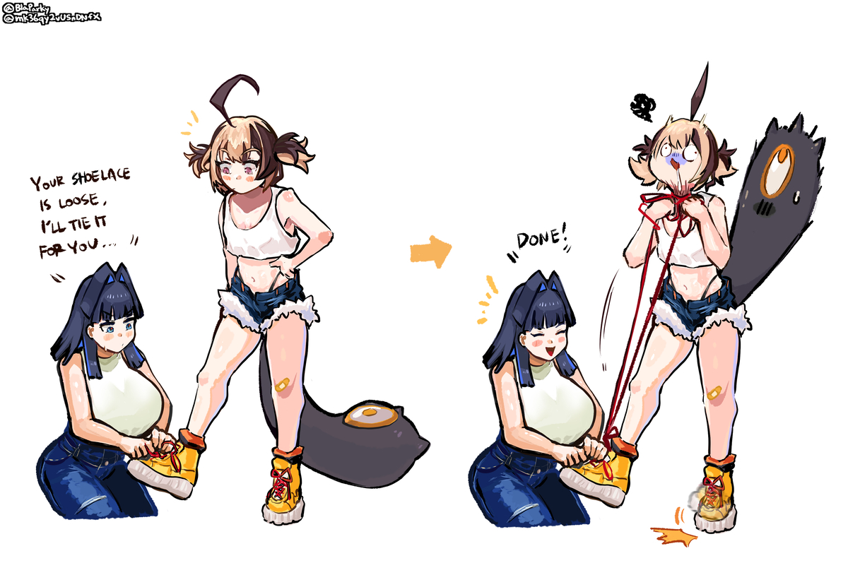 This is a pixiv picture whose title is Tying The Shoelace.