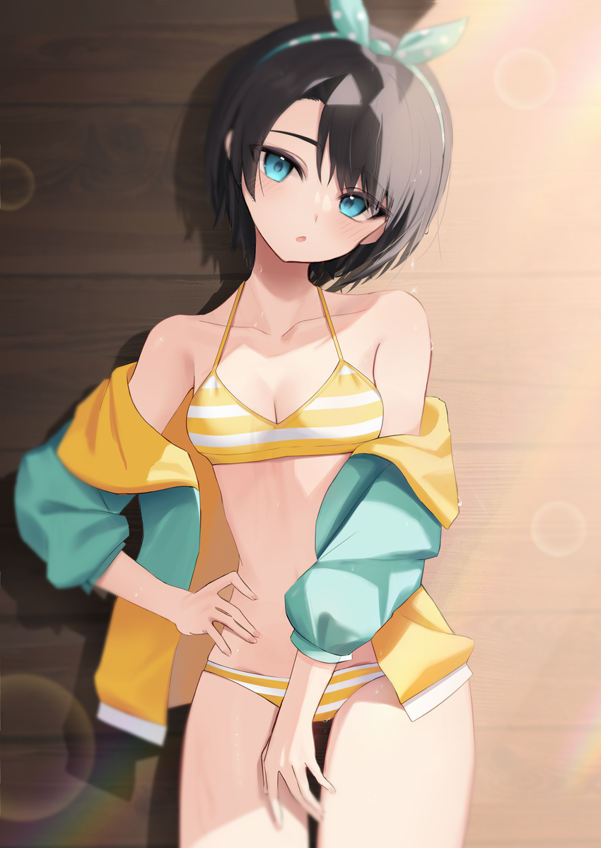 This is a pixiv picture whose title is 「水着見たら印象が変わった女友達風スバル」.