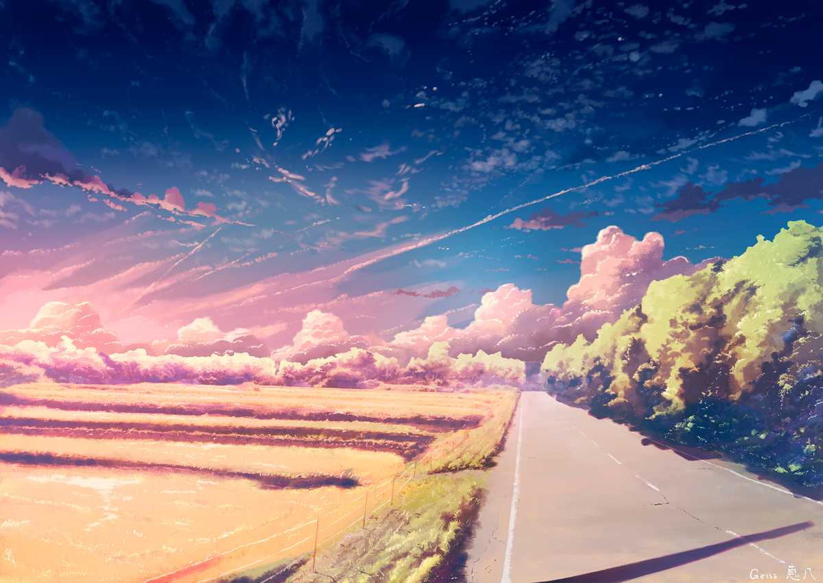 This is a pixiv picture whose title is 夏果ての道.