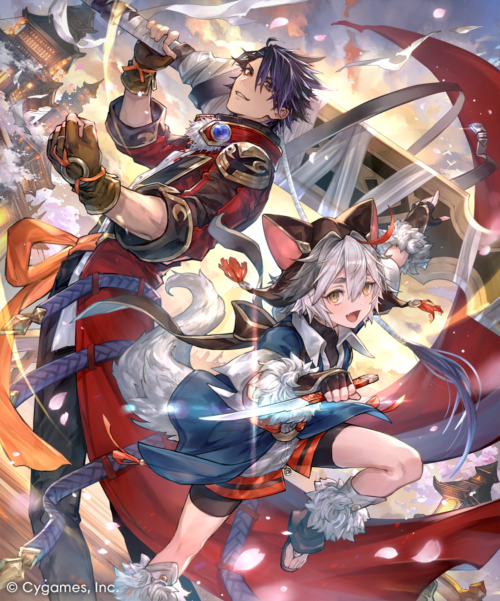 This is a pixiv picture whose title is 【シャドウバース】出発の憧憬・イツルギ＆タケツミ.
