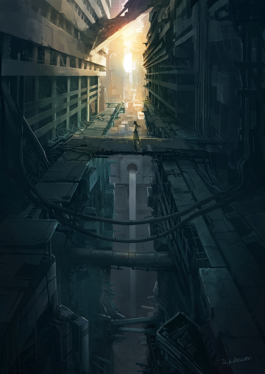 This is a pixiv picture whose title is 黄昏の街.