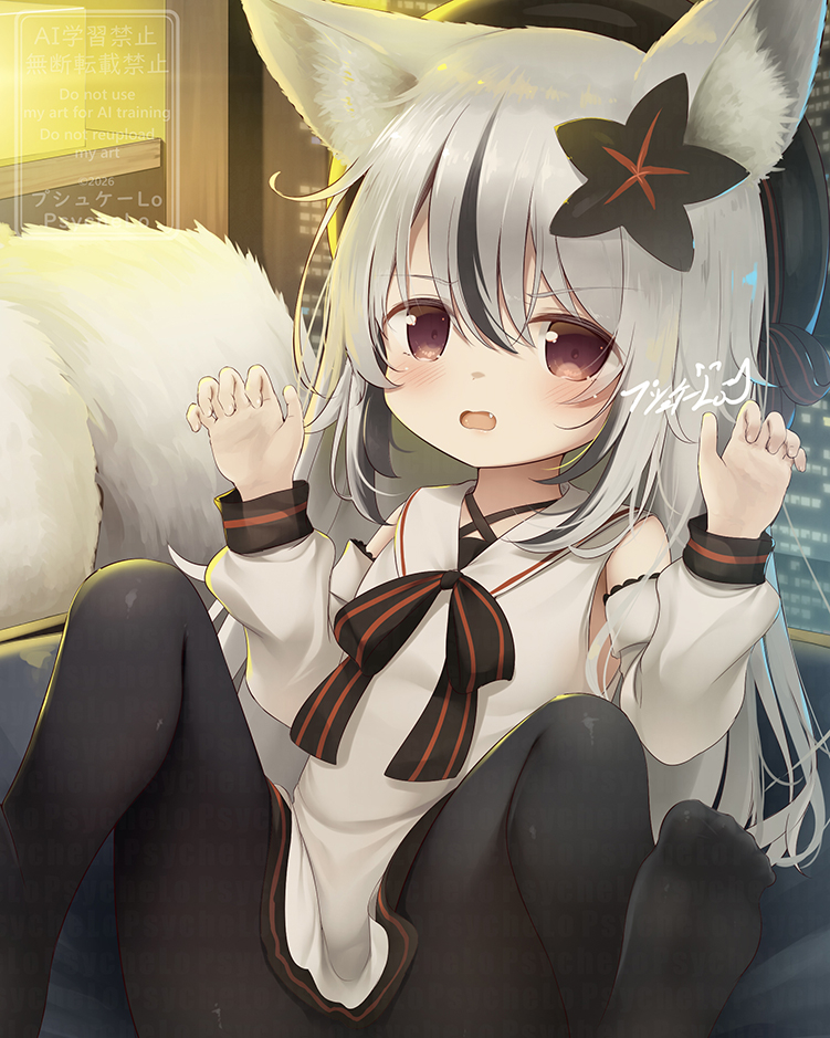 This is a pixiv picture whose title is skeb_銀髪獣娘.