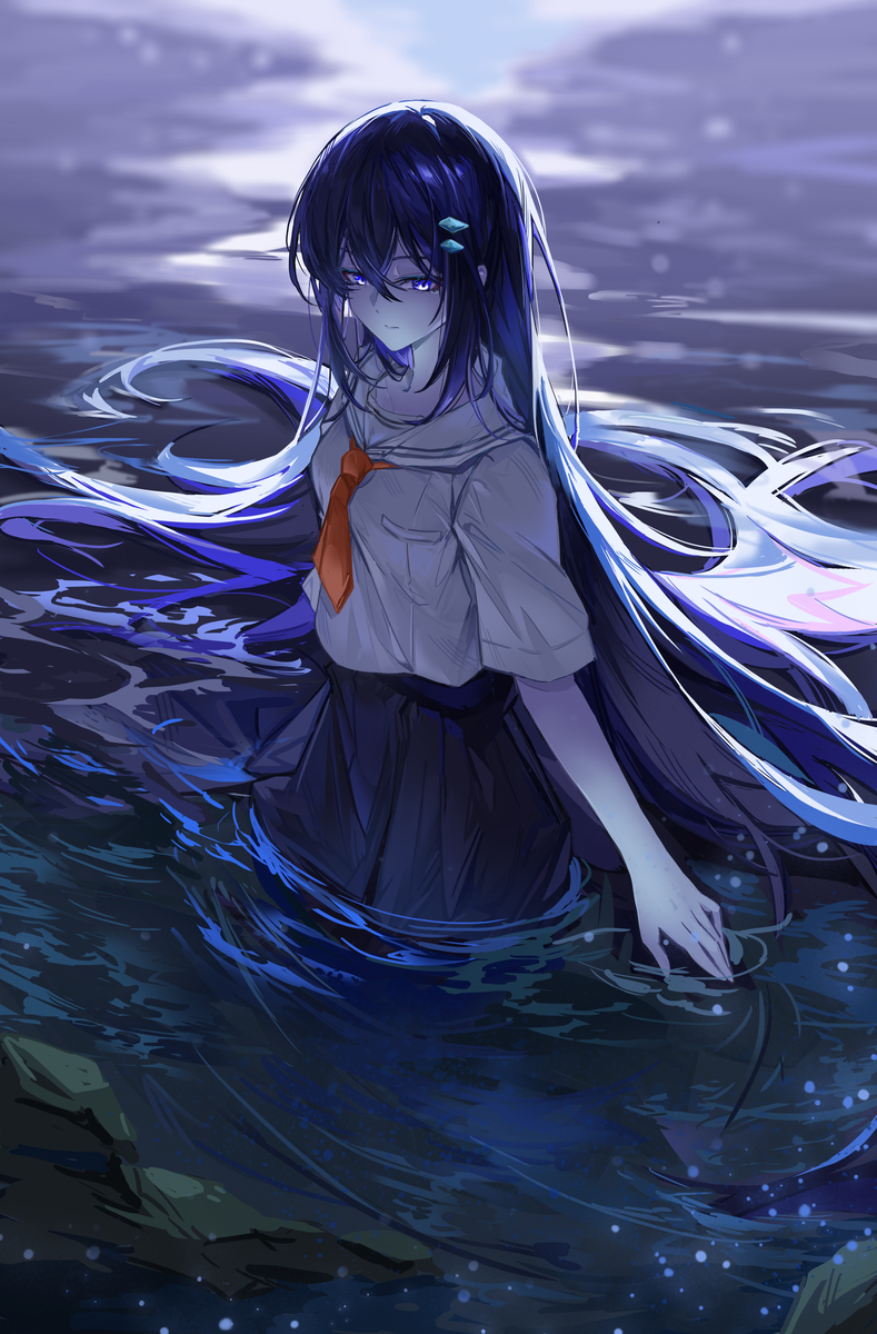 This is a pixiv picture whose title is 夜と海.