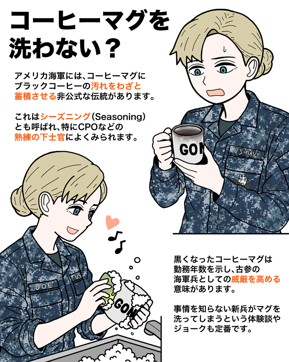 This is a pixiv picture whose title is 海軍ではコーヒーマグを洗わない？.