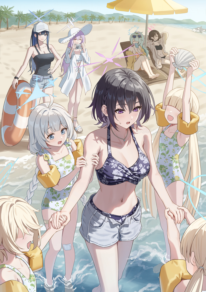 This is a pixiv picture whose title is みんなと一緒に海.