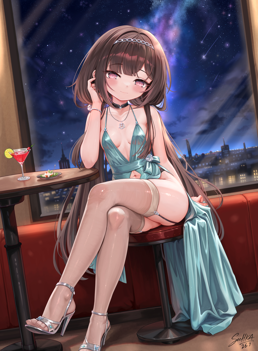 This is a pixiv picture whose title is 星盛夜酌 - Starry Sky & Little Drink.