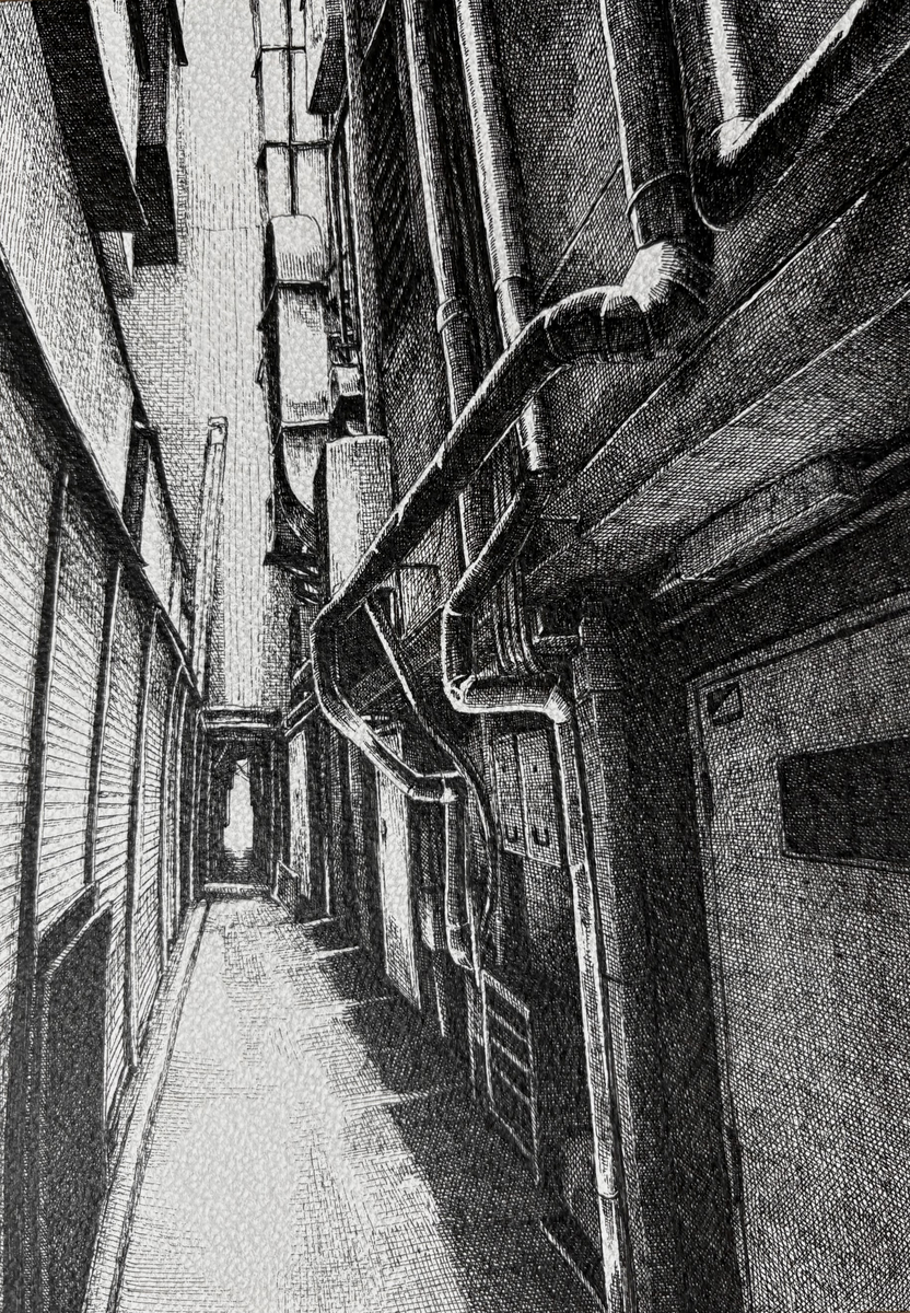 This is a pixiv picture whose title is 路地の隙間.