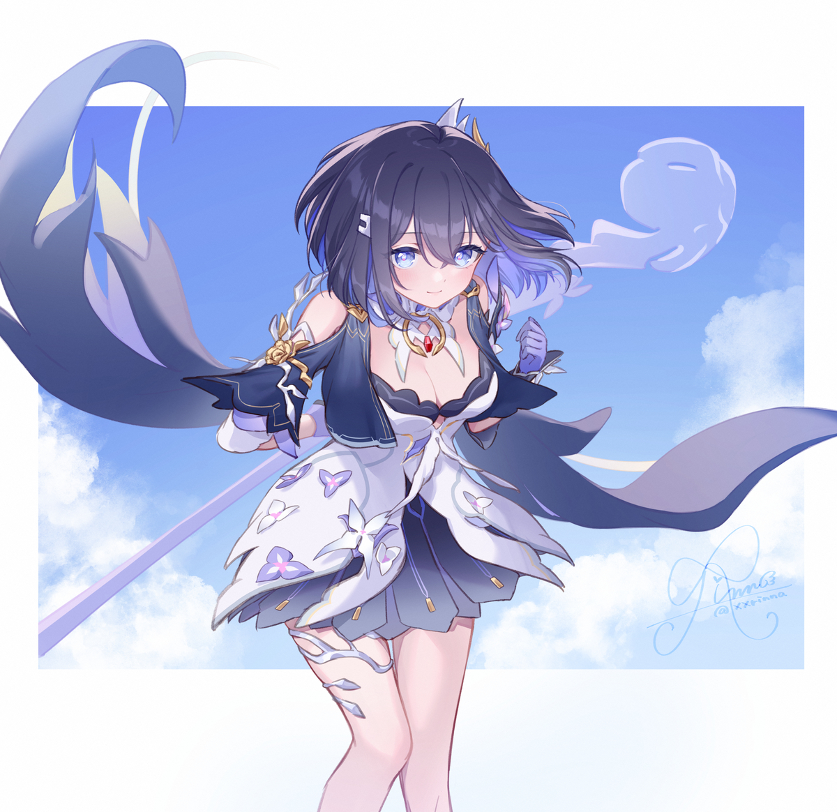 This is a pixiv picture whose title is 💙🩵🤍.