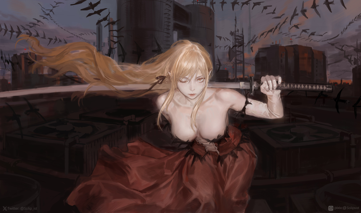 This is a pixiv picture whose title is She stands on the hazy rain.