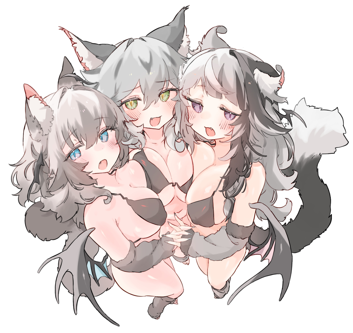 This is a pixiv picture whose title is 乳合わせニャキュバスその2.