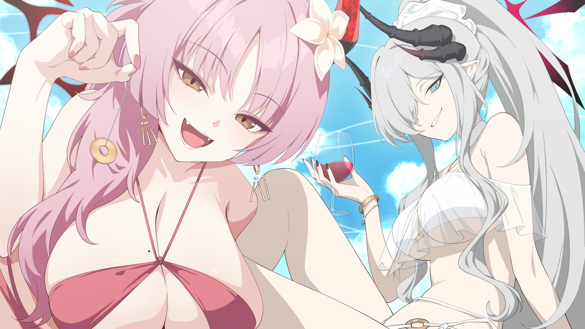 This is a pixiv picture whose title is サツキ(水着)とマコト(水着).
