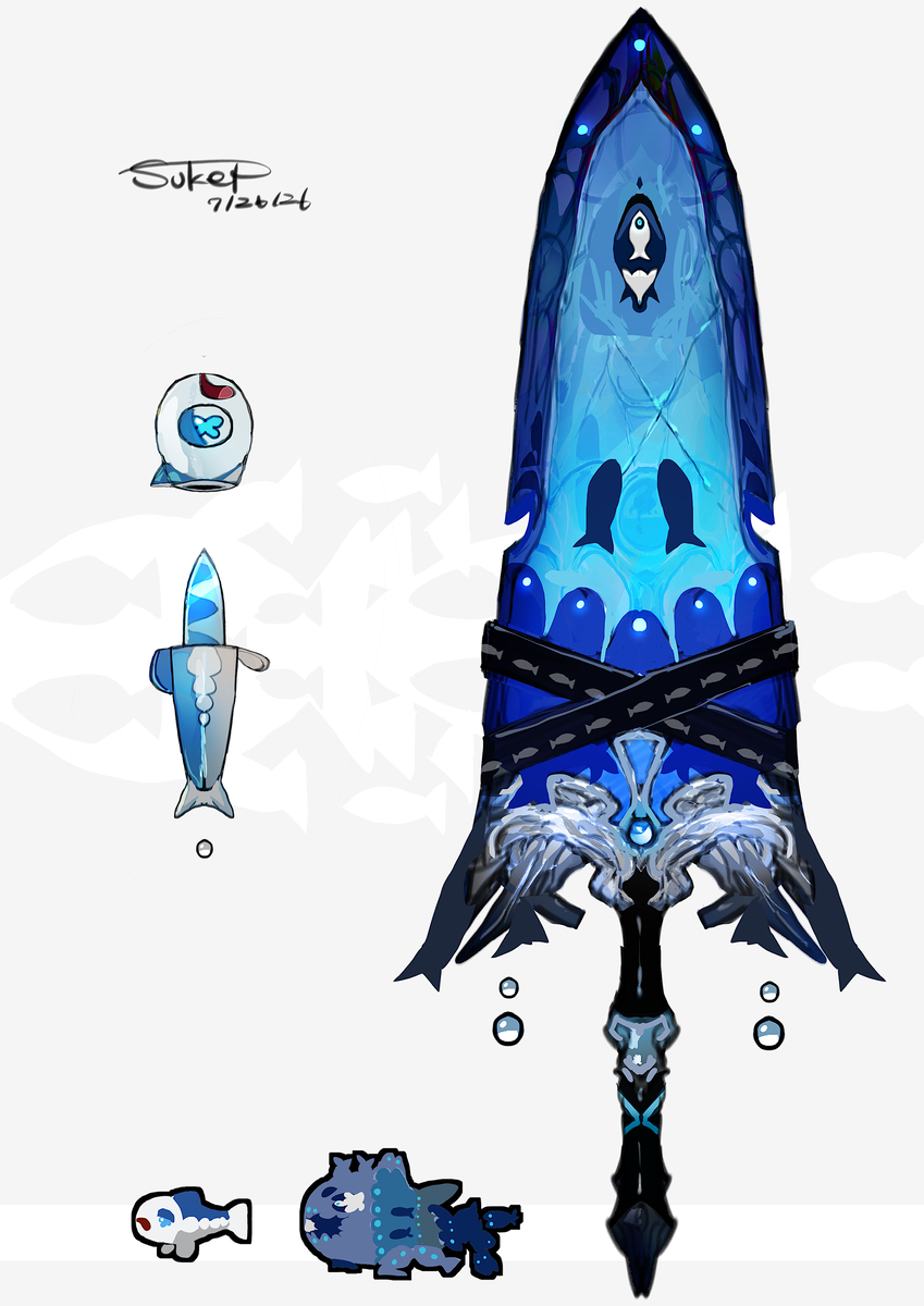 This is a pixiv picture whose title is ヨワシモチーフの武器（ポケモン）.