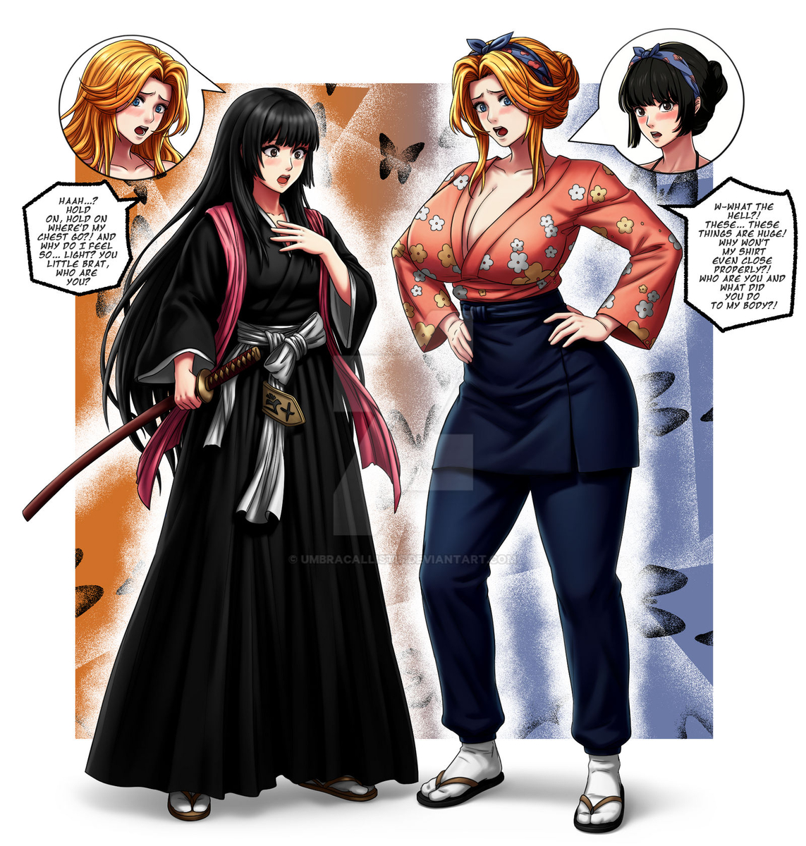 This is a pixiv picture whose title is Rangiku body swap with Riko..