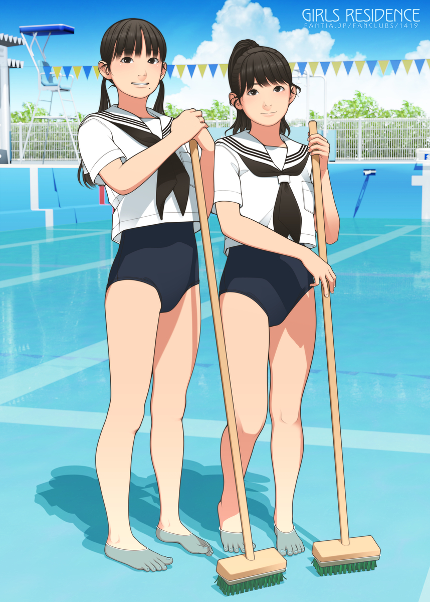 This is a pixiv picture whose title is プール掃除中学生さん.