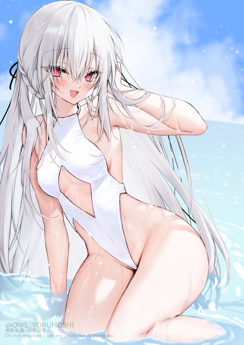 This is a pixiv picture whose title is うちのこ白水着.