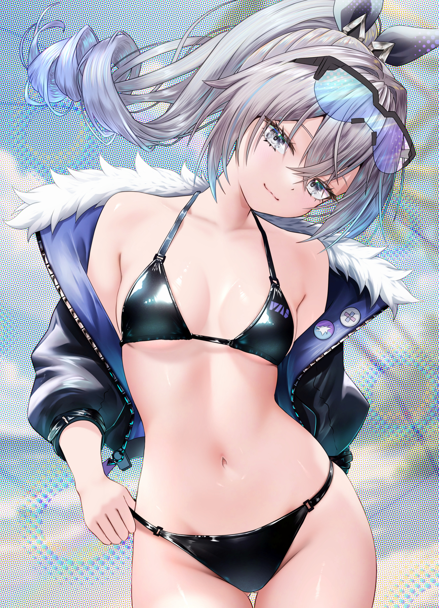 This is a pixiv picture whose title is ビキニ銀狼.
