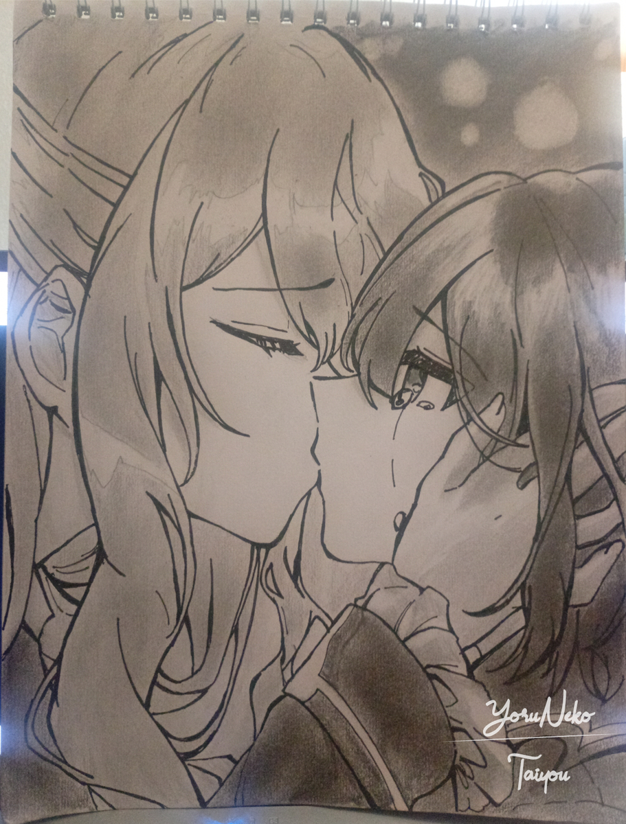 This is a pixiv picture whose title is First kiss.