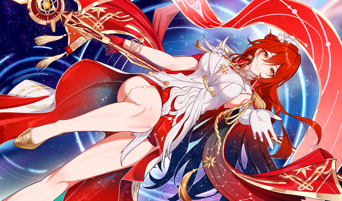 This is a pixiv picture whose title is 姬子（修改了胸口启明星的bug）.