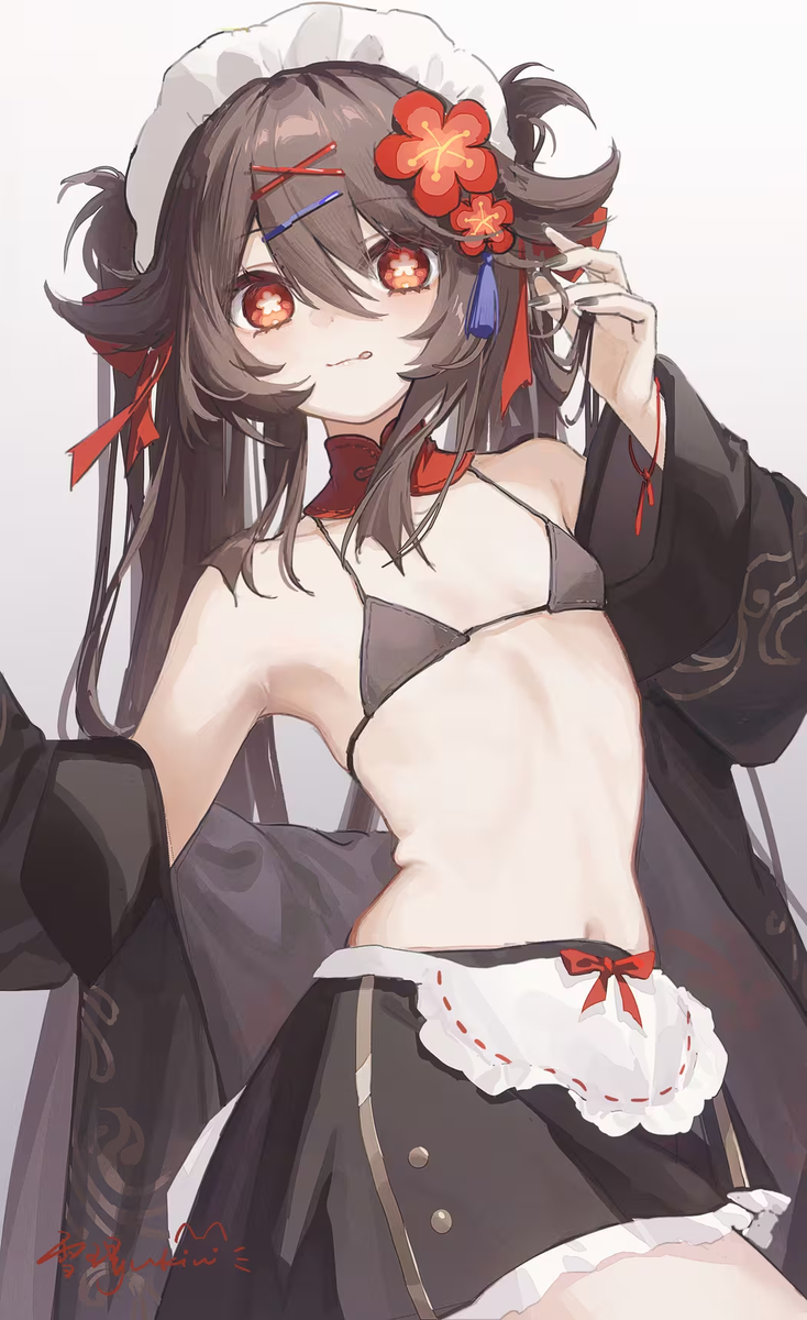 This is a pixiv picture whose title is 女仆胡桃下班之后….