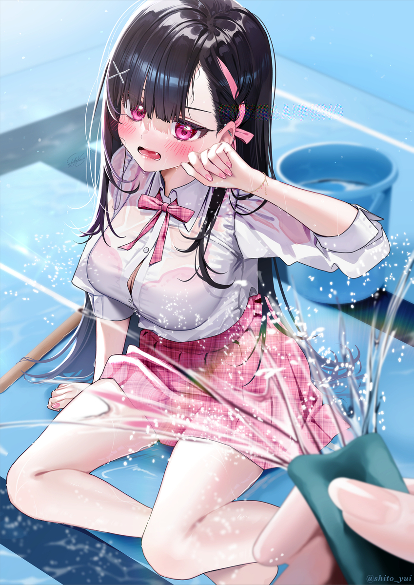This is a pixiv picture whose title is 「ちょ、！…最悪！びしょ濡れなんだけど！」.