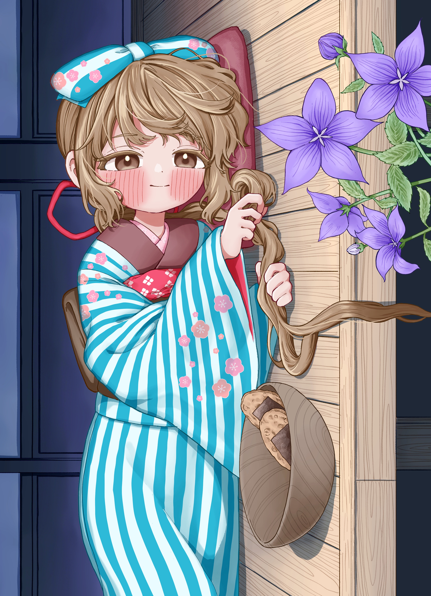This is a pixiv picture whose title is 縁側で帰りを待つよしのん.