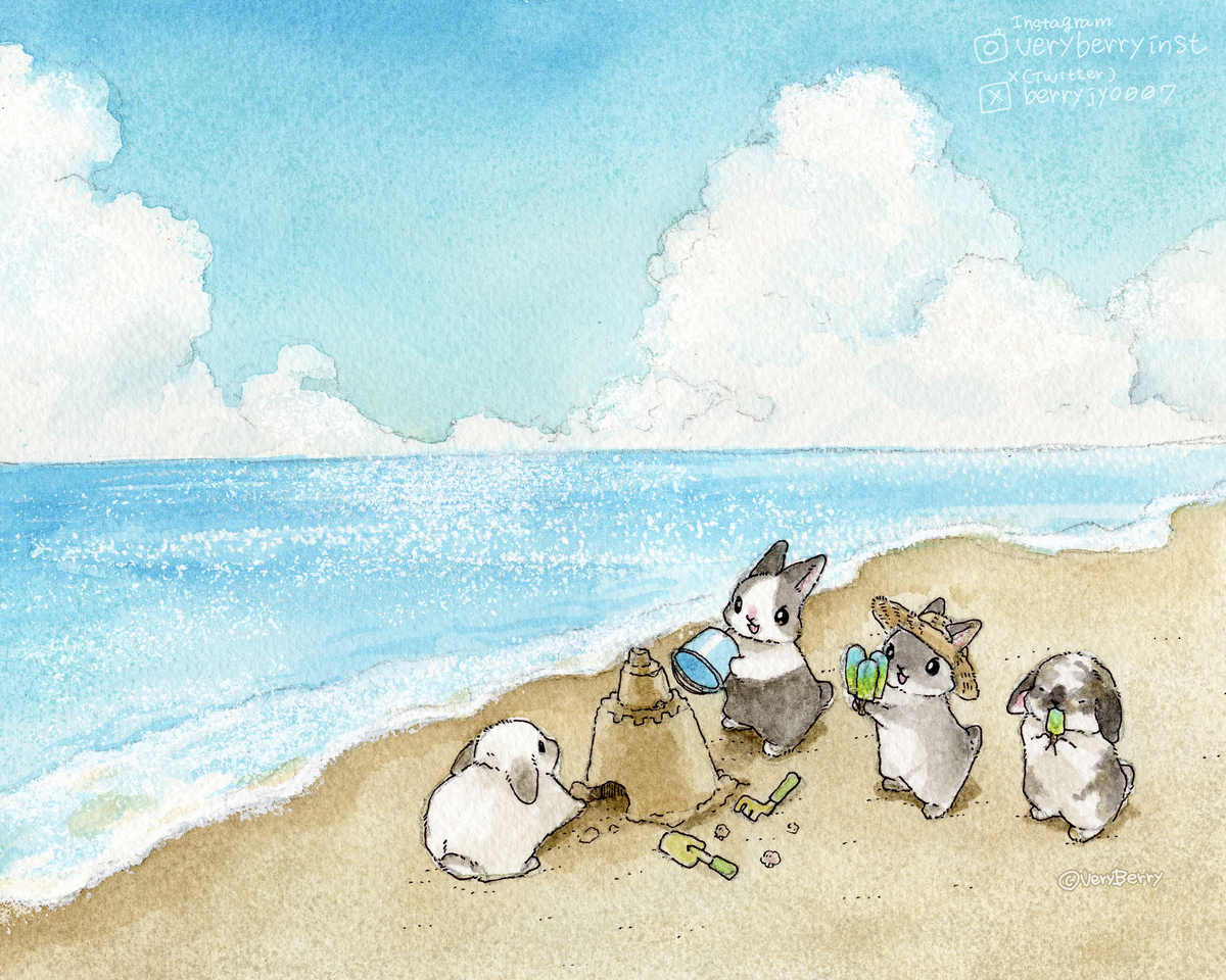 This is a pixiv picture whose title is うさぎさんの夏休み⛱️.