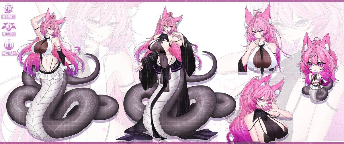This is a pixiv picture whose title is 狐耳蛇娘的设定画！.
