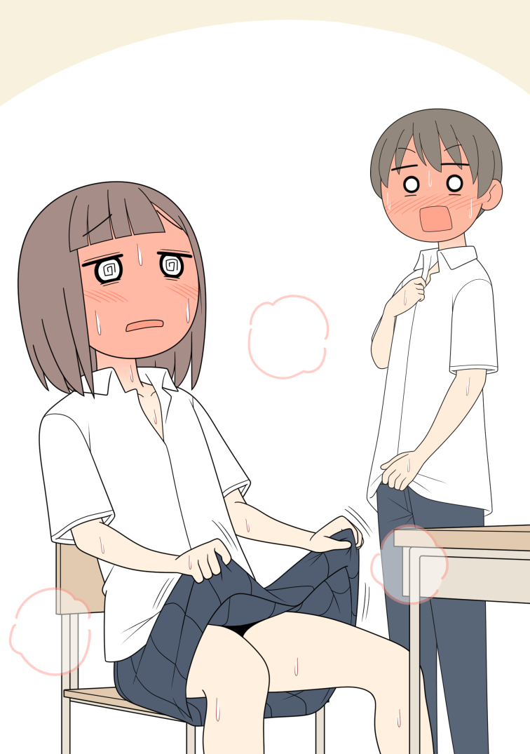 This is a pixiv picture whose title is 教室のエアコンが壊れて暑さで思考力が著しく低下した女の子.
