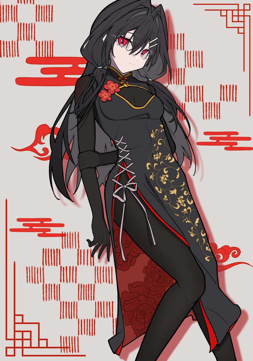 This is a pixiv picture whose title is 黑hana·旗袍.